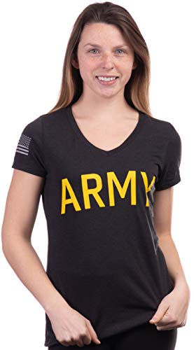 Army Women's V-Neck | U.s. Military Infantry Sleeve Flag Female Soldier T-Shirt Wife Mom Top, Black-(Vneckblk,3Xl) #TOP1