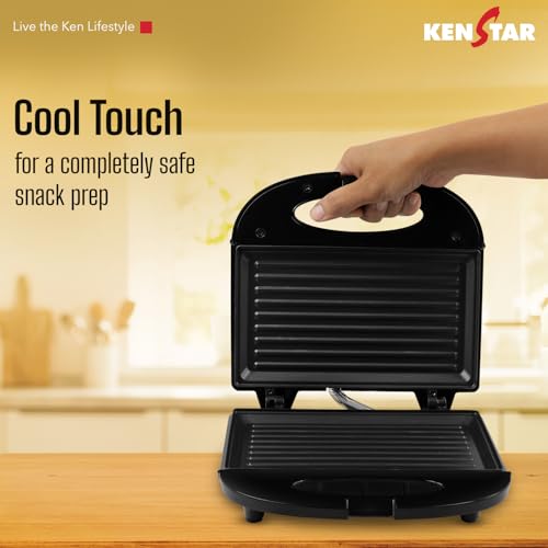 Image of Kenstar GRILLI 750W Sandwich Grill Maker | Non-Stick 2-Slice Plates | Cool-Touch Body & Auto Cut-Off | Black