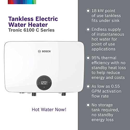 Bosch Thermotechnology Tronic 6100 Electric Tankless Water Heater, 18 kW, White