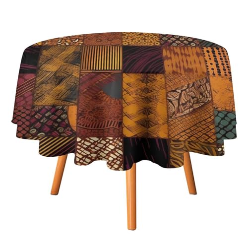 Nappe ronde patchwork africain 152 cm imperméable, linge de table infroissable résistant - 2