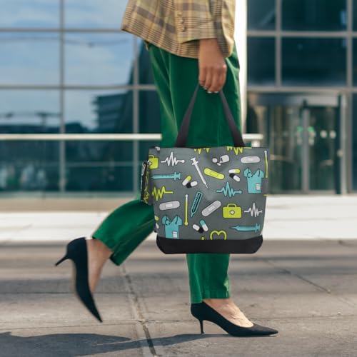 Image of NGIL Medium Top Zipper Closure Canvas Tote Bag with Attached Matching Coin Purse For Moms and Nurses