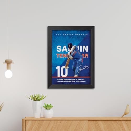 Image of TenorArts Sachin Tendulkar Poster with Quotes Indian Legend Cricket Player Photo Frame Painting with Matt Finish Black Textures (12 inches x 9inches)
