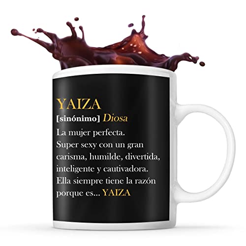 Taza con el nombre Yaiza con definición humorística ideal para un regalo original