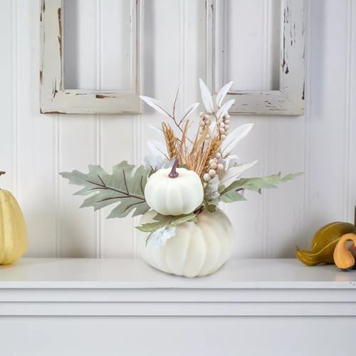 Image of Fall Centerpieces for Tables, Fake Pumpkin Decor for Thanksgiving Table Decorations, Artificial White Pumpkins for Decorating Fall Table Centerpieces for Home Decor Harvest Tabletop Kitchen Party