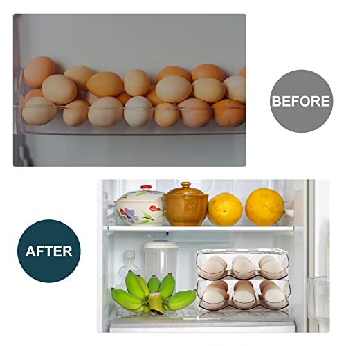 Mesrosa EGG HOLDER-2 TRAY Holder , Automatically Rolling Egg Storage Container For Refrigerator,Large Capacity Organizer For Fridge With Lid,Clear Plastic Egg Dispenser, Tray & Bin -2 Layer thumb #1
