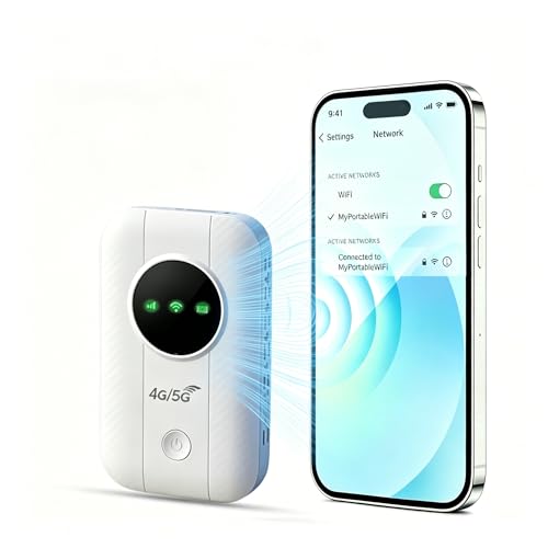 Portable Router with Wi-Fi 6 5G Mobile WiFi Hotspot Ultra-Fast Internet up to 300 Mbps Pocket Sized Travel WiFi 5G/4G+ Hotspot 2100 mAh Battery Supports up to 20+ Devices Simultaneously (M)
