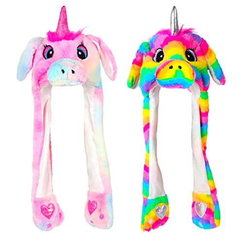 YC JILAI 2 Pack Unicorn Ear Moving Hat Plush Animal Ears Jumping up Hat Two Style Halloween Christmas Cosplay Novelty Party Cap for Adult Women Kids