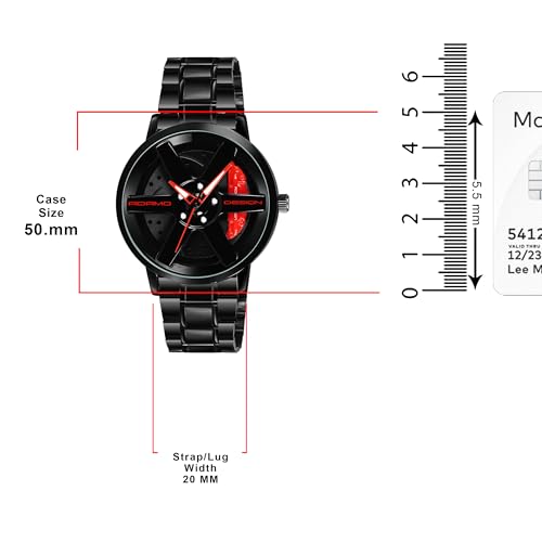 Image of ADAMO Men's New Car Wheel Watch with Rolling Creative Fashion Analog Watch, Black Dial Zink Alloy Case Men's Watch, Stainless Steel Black Color Band, Quartz Movement, Water & Scratch-Resistant