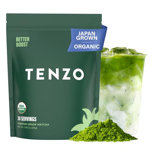 Tenzo Matcha Green Tea Powder - Matcha Powder USDA Organic Premium Grade - Kosher - Authentic Japanese Matcha Tea - Original Matcha Latte Powder - BetterBoost (1.06 Ounce)