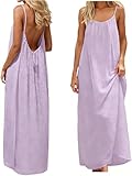 Backless Cami Dress Backless Dress House Dress for Women Sleeveless Long Cami Lounge Dress Backless for Indoor Summer Wear (US, Alpha, Small, Regular, Regular, Purple)
