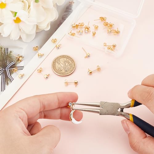 UNICRAFTALE 20pcs Golden Rhinestone Earring Studs with Loop, Stainless Steel Crystal Earrings for DIY Jewelry Making - Image 3