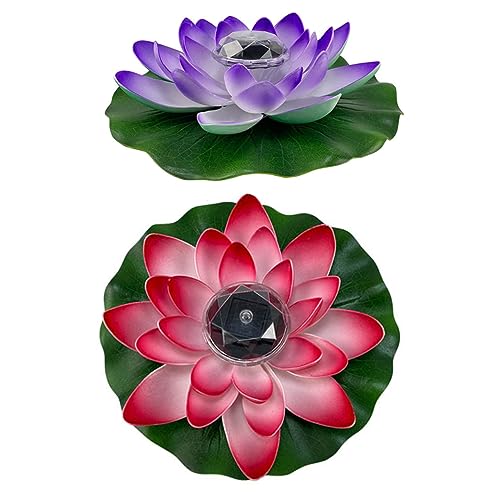 CIYODO 2Pcs Lampe Solaire Lotus Eau Flottante Nénuphar Solaire Flottante Fleurs D'Eau Lampe Flottante Fête Lumière Flottante Nénuphar Solaire Lumières Lotus Extérieur Flottant