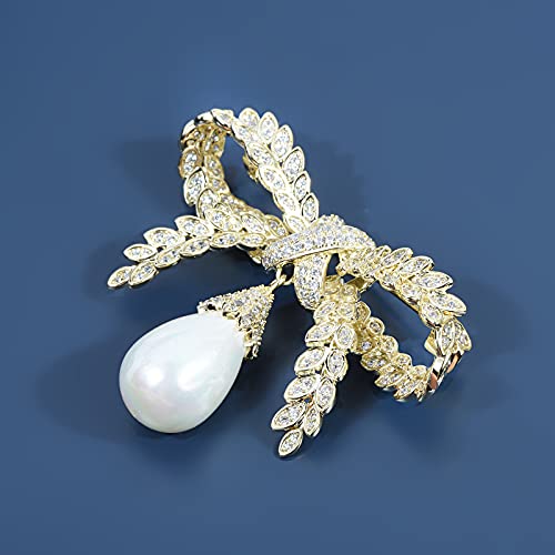 Image of Elegant Love Bow Brooch Micro Pave Cubic Zirconia Bowknot Wedding Bride Mother Brooch Pin Ribbon Shape Jewelry Brooch Breastpin