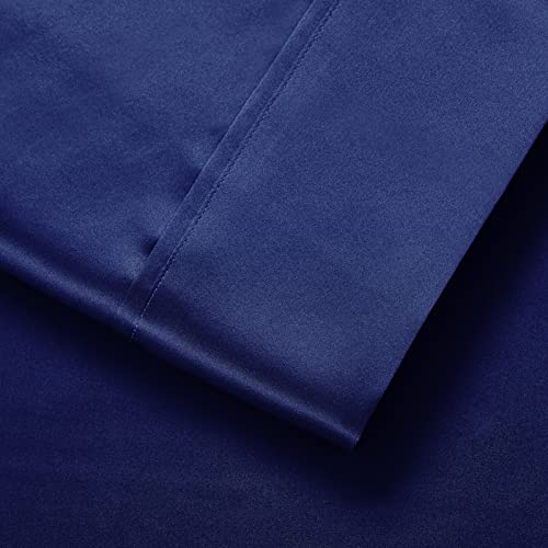 Image of Lanest Housing Silk Satin Sheets, Full Size Satin Bed Sheet Set with Deep Pockets, Cooling Soft and Hypoallergenic Satin Sheets Full - Navy Blue