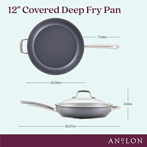 Anolon Accolade Forged Hard Anodized Nonstick Deep Frying Pan / Skillet with Helper Handle and Lid, 12 Inch - Moonstone Gray - Thumbnail 4