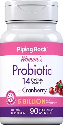 Probiotics for Women | 90 Capsules | 8 Strains 5 Billion Organisms Plus Cranberry | for Digestive Health | Vegetarian, Non-GMO, Gluten Free | by Piping Rock