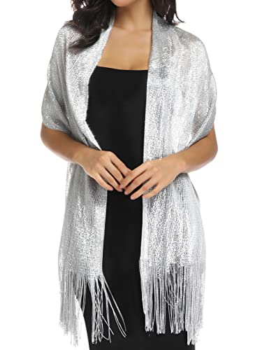 Rheane Silver Shawls And Wraps For Evening Dresses Shawls And Wraps For Weddings Silver Shawls And Wraps For Evening Dresses Wedding Shawl Fall (Silver With Silver Glitter) #TOP2