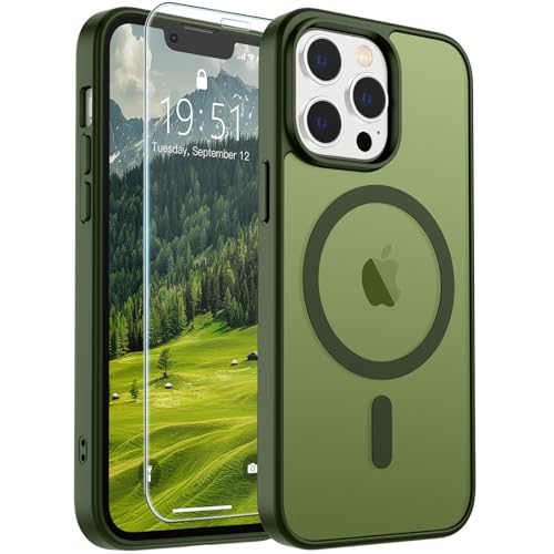 Image of SUPFINE Magnetic for iPhone 12 Pro Max Case(Compatible with MagSafe)(Military Grade Drop Protection) Slim Translucent Matte Shockproof with Anti-Fingerprint Phone Case,Cangling Green