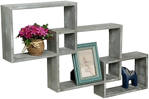 MyGift Wall Mounted Weathered Gray Wood Interlocking Floating Shelves, Shadow Box Display Wall Shelf, Set of 3