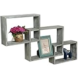 MyGift Wall-Mounted Weathered Grey Wood Interlocking Shadow Boxes, Floating Box Display Shelves, Set of 3