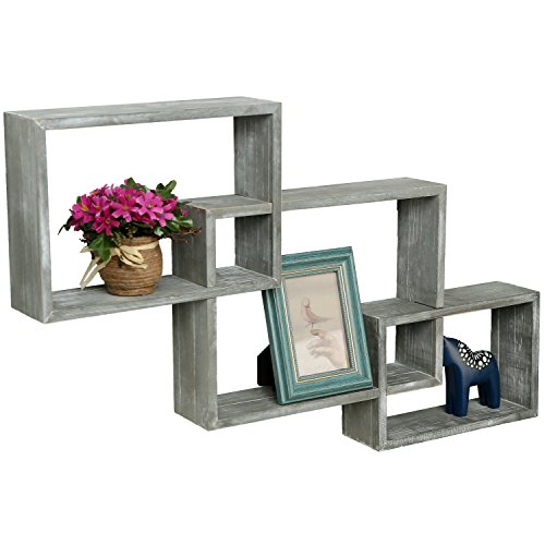 MyGift Wall Mounted Weathered Gray Wood Interlocking Floating Shelves, Shadow Box Display Wall Shelf, Set of 3