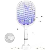 DANGZW Elektrisch Fliegenklatsche 2023 Neuestes, Abnehmbare Tragbare 2 in 1 3000V USB Wiederaufladbarer Fliegenfalle Elektrisch mit Ladebasis, Fliegenklatsche Stark für Mücken, Fliegen, Bienen, Motten