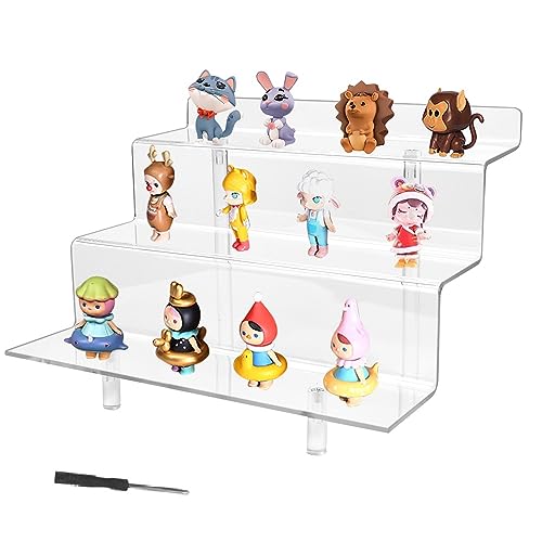 HAOMEEDUO Acryl Display Ständer 3 Stufiger Acryl Display Riser Regal Transparent Acrylständer Treppe Acryl Display Shelf Präsentationsständer mit Schrauben für Sammlerstück Figure Cupcake Dessert