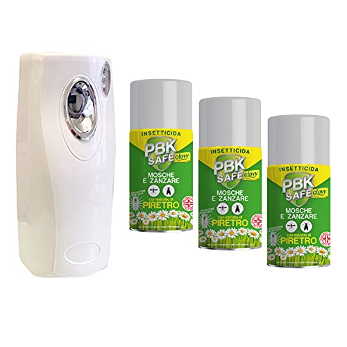 PBK SAFE Clovy Home INSETTICIDA AEROSOL con PIRETRO NATURALE stop a MOSCHE E ZANZARE 1 PEZZO (3 BOMBOLE + EROGATORE)