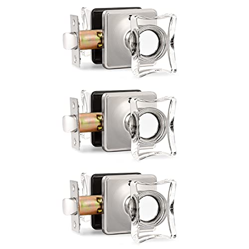 Gobrico Pack de 3 pomos de cristal para puerta con cerradura de níquel cepillado para privacidad de la puerta de la cama/baño con placa cuadrada, reversible para puertas diestros/izquierdas Cover