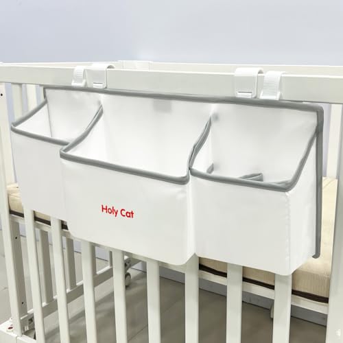 Image of Holy Cat Hanging Baby Diaper Caddy Organizer with Paper Pocket for Changing Table Crib Playard Organization Nursery Organization Hanging Nursery-white, HCT-GD-White-1