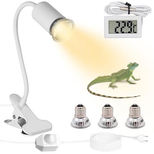 Lotvic Lampe Chauffante Tortue, Lampe Reptiles avec 3 Ampoules(UVA/UVB lampe) et Thermomètre, lampe chauffante pour aquarium, Pince Pivotante à 360 °Éclairage