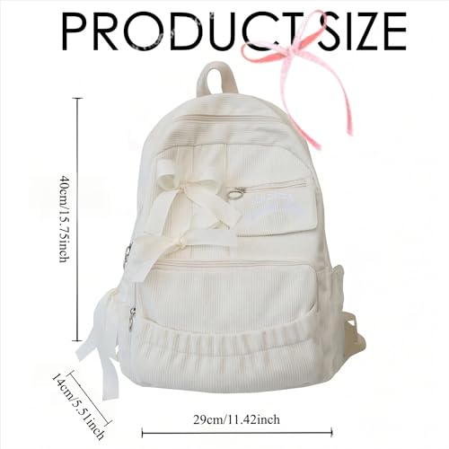 2pcs Minimalist Bow Multi-Pocket Foldable Backpack with Kawaii Case for Women's Training, Commuting, Shopping Travel (2pcs Beige)3