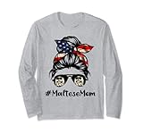 Maltés también conocido como perro león maltés, perro romano, perro antiguo de Malta. Maltese Mom Life Messy Bun Hair - Bandana con diseño de bandera de Estados Unidos para amantes de los perros, mamá, mimi, abuela, yaya, nana, mawmaw, mamá, gigi, gammi, esposa, tía