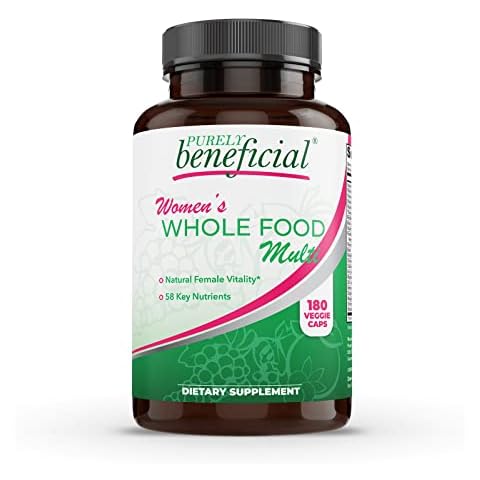 PURELY beneficial Women’s Whole Food MultiVitamin –58 Key Nutrients Including Vitamins, Minerals, Herbs, Probiotics, with Iron, Hair, Skin & Nail Complex for Complete Female Wellness- 180 Capsules Cover