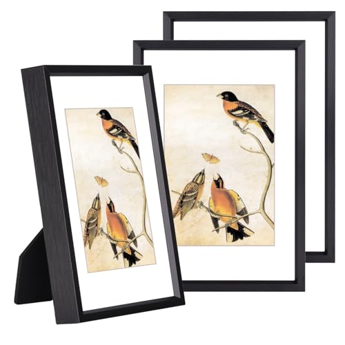 BKABOT 3.5x5 Black Picture frame 3 Pack HD Glass Mat 2.5x3.5 Wall Table