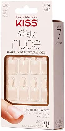 KISS Salon Acrylic French Nude Collection, Breathtaking, Real Short Length Nude Fake Nails, Includes 28 False Nails, Nail Glue, Nail File, and Manicure Stick