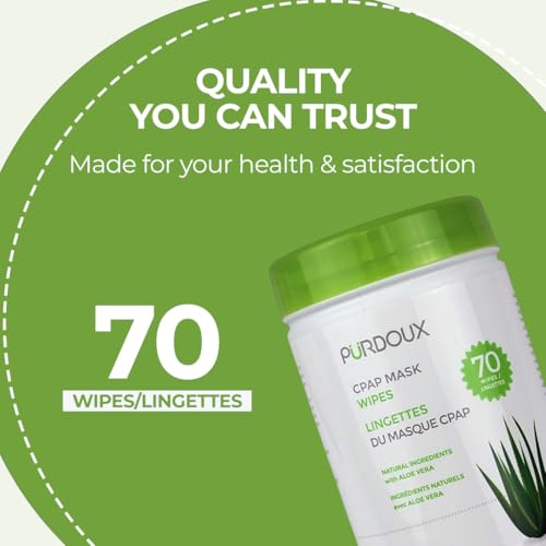 PÜRDOUX ™ CPAP Maske Wipes, Aloe Vera, Kanister von 70 Feuchttüchern