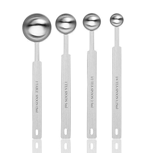 Onekoo 7 Inches Long Handle Measuring Spoons Set, Premium Stainless Steel Metal Spoon, Tablespoon & Teaspoon & Coffee Scoop , For Accurate Measure Liquid Or Dry Ingredients, For Cooking Baking #TOP5