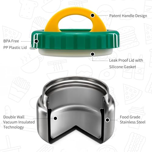 Image of MAISON HUIS 8oz Soup Thermo Wide Mouth Vacuum Insulated Thermo Jar, Leak Proof Stainless Steel Food Container for Hot&Cold Food Kids Lunch Soup for School Travel (Green)