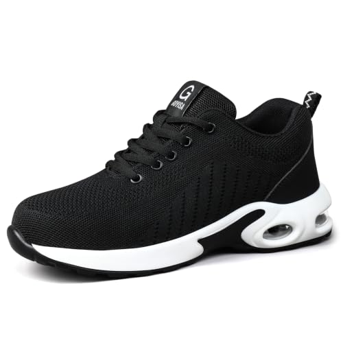 Image of GLANOUDUN Steel Toe Shoes for Men Lightweight Safety Toe Work Shoes Black | Anti Impact Toe Cap, Puncture Resistant, Wear resistant, Comfortable, Cushioned, Breathable, Construction Warehouse Logistics