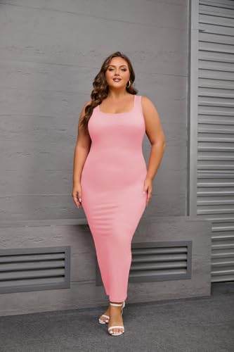 Image of YeGine Women Plus Size Sleeveless Bodycon Maxi Dresses Sexy Slim Tank Dresses