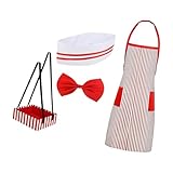 Zkydhbd Uniforme de camarera vintage de los años 50, juego de 4 piezas con delantal, sombrero y pajarita para fiesta temática, disfraz de perro camarera, cosplay, disfraz de Halloween
