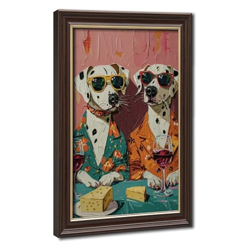 Peinture dalmatien vin et fromage pour salon chaleureux 40x61cm