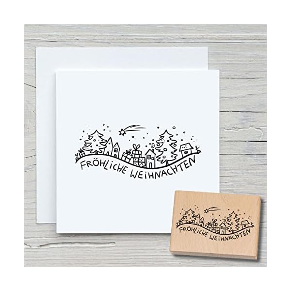 NEWSTAMPS Stempel Fröhliche Weihnachten 04 Motivstempel groß aus Holz & Gummi zum Karten basteln, Holzstempel…