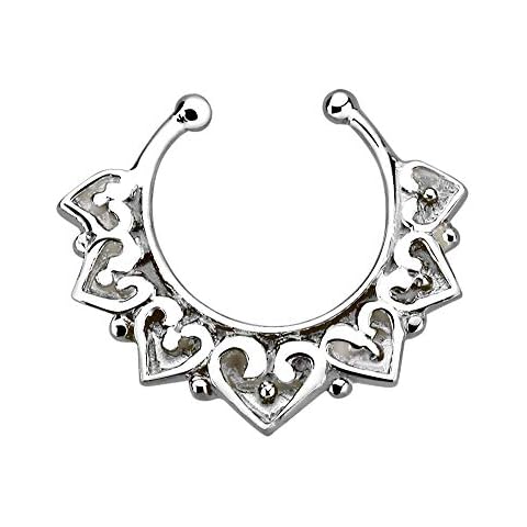 Pierced Owl Sterling Silver Tribal Heart Septum Ring Cover