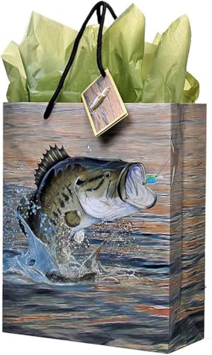 Havercamp Fishing Gift Bag, Medium, 10 x 12 x 4.25 Inches, Gone Fishin' Party Collection