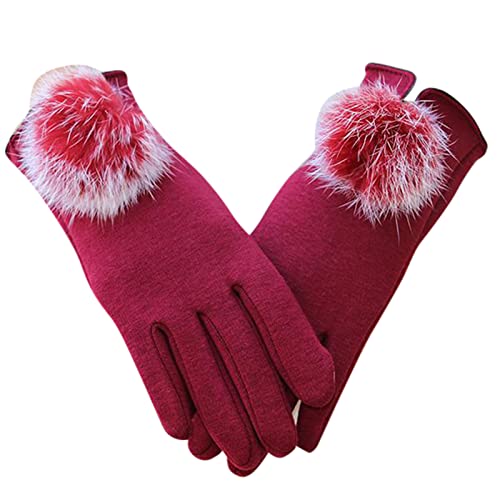 Gants pour femme - Gants thermiques chauds - Pour écran tactile - Gants en tricot - Gants d'hiver - Gants élastiques pour la conduite, Rouge, taille unique Cover