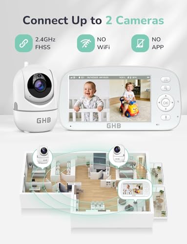 GHB Baby Monitor with Camera and Night Vision, 5 Inch Screen, 2-Way Audio, Temperature Sensor, 4X Zoom, Lullabies, Feeding Reminder, VOX Mode - Image 6