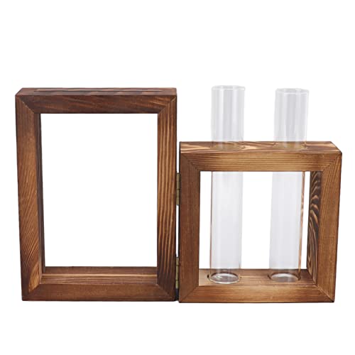 Yuecoom Stazione di propagazione e piante Supporto in legno con 2 provette in vetro, cornice in legno Provetta in vetro Vaso da fiori Ornamento da tavolo per piantare fiori in