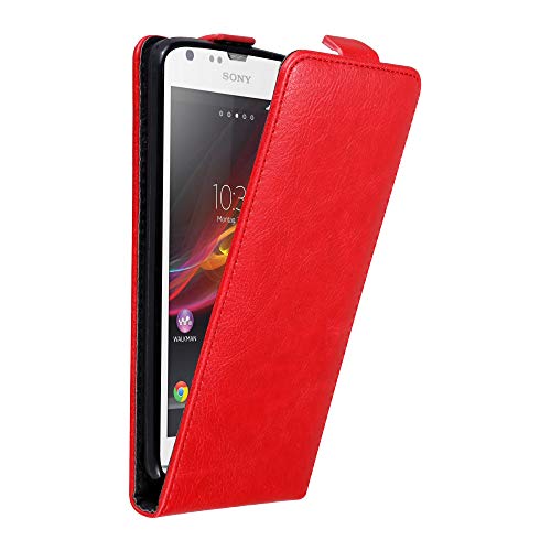 cadorabo Coque pour Sony Xperia SP en Rouge DE Pomme - Housse Protection en Style Flip avec Fermoire Magnétique - Etui Poche Folio Case Cover
